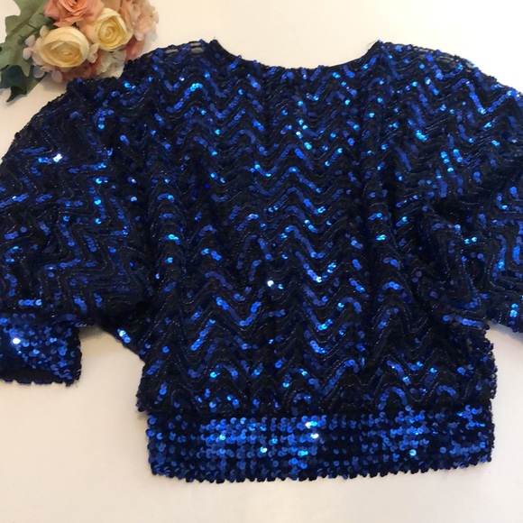 Blue sequins shirt club Rob Hill for Mister Jay Blue Sequin Disco Top - Picture 16 of 16